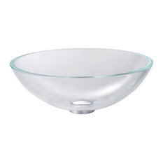 Crystal Clear 16 1/2" Glass Vessel Bathroom Sink, Drain, Mounting Ring, Nickel