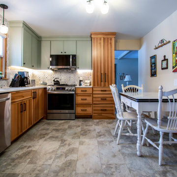 2-Tone Kitchen Design with Pistachio Painted and Hickory Stained Cabinetry