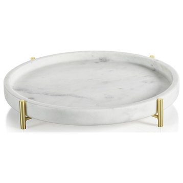 Pordenone Round Marble Tray on Metal Stand, Large