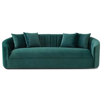 Kont Mid Century Modern Japandi Style Tight Back Velvet Couch in Green
