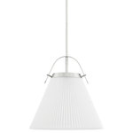 Hudson Valley Lighting - Aldridge 1-Light Pendant, Small, Polished Nickel Frame, Off White Shade - Traditional design with an updated look, Aldridge is pretty in pleats. A metal strap adds a spark of color above the classic cone-shaped shade that's pleated on the outside and smooth Belgian linen on the inside. Bright light spreads down from this highly usable, very adaptable style.