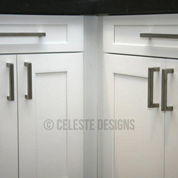 Square Bar Pulls by Celeste Designs on White Kitchen Cabinets - Cabinet And Drawer Handle Pulls