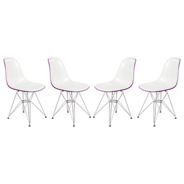 Leisuremod Cresco Molded Eiffel Base Dining Chair, Set of 4, White/Purple