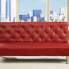 Contemporary Red Futon Sofa Leatherette Pull Out Cup Holders