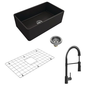 BOCCHI 1138-004-2020MB Farmhouse Fireclay 30 Inch Single Bowl Kitchen Sink Kit