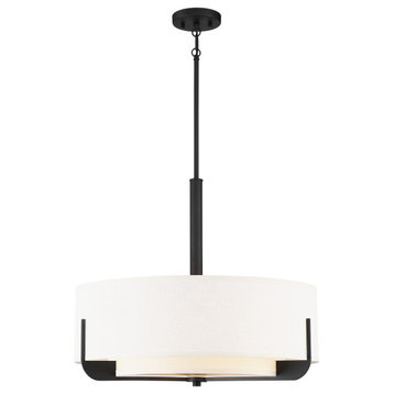 Frankie - 4 Light 24" Pendant with Cream Fabric Shade & Frosted Diffuser - Aged