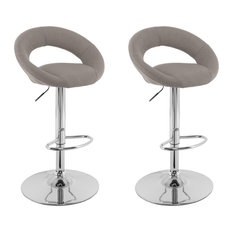 CorLiving - CorLiving Round Light Gray Fabric Adjustable Barstools, Set of 2 - Bar Stools and Counter Stools