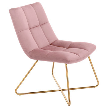 Square Tufted Velvet Lounge Chair, Salmon Pink