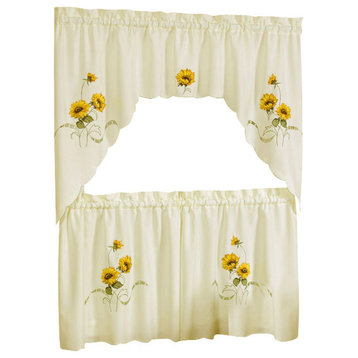 Sunshine Embellished Tier and Swag Window Curtain Set, 58"x36"