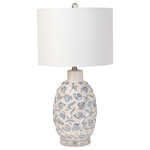 Lux Lighting - Jenny 26" Ceramic / Crystal Table Lamp, White and Blue, Set of 2 - Introducing the 26-Inch Ceramic Table Lamp, a coastal-inspired lighting masterpiece that brings the serene beauty of the sea into your living space. This table lamp is more than just a source of light; it's a work of art that captures the essence of beachside tranquility.