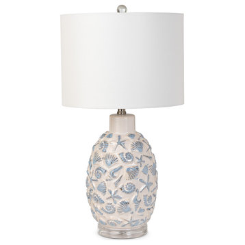 Jenny 26" Ceramic / Crystal Table Lamp, White and Blue, Set of 2
