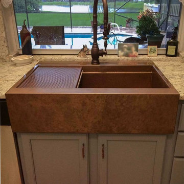 Retrofit farmhouse copper sink drop in style