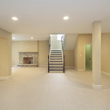 Traditional Basement with Carpet