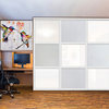 3 Panels Closet / Wardrobe Door with Frosted & White Painted Glass Insert, 96"x80" Inches, Painted