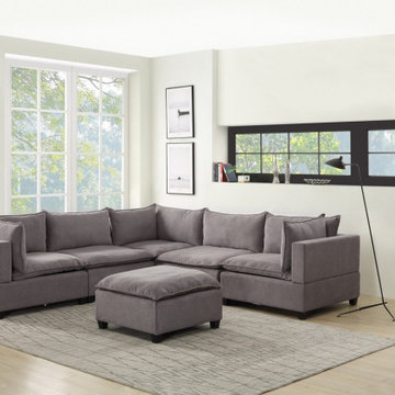 Madison 120.5" Fabric 6Pc Modular Sectional Sofa with Ottoman