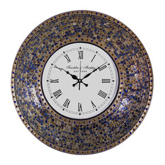 Decorative Mosaic Wall Clock, 22.5", Fired Gold