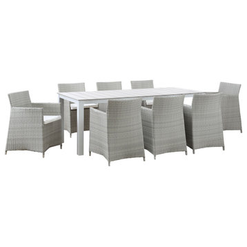 Junction 9-Piece Outdoor Wicker Rattan Dining Set, Gray White