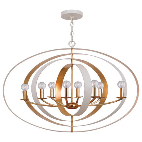 Crystorama 588-MT-GA 8 Light Chandelier in Matte White + Antique Gold