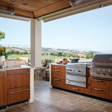 Wood-grain powder coat finish outdoor kitchen by Danver Stainless Steel Outdoor