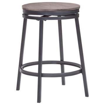 American Woodcrafters Chesson Gray Metal and Wood Backless Counter Stool