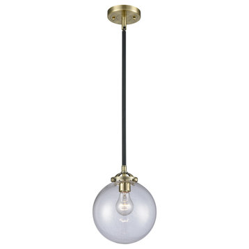 Beacon 1-Light LED Mini Pendant, Black Antique Brass, Glass: Clear