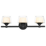Innovations Lighting - Innovations 311-3W-BK-CLW 3-Light Bath Vanity Light, Black - Innovations 311-3W-BK-CLW 3-Light Bath Vanity Light Black. Style: Retro, Art Deco. Metal Finish: Black. Metal Finish (Canopy/Backplate): Black. Material: Cast Brass, Steel, Glass. Dimension(in): 7. 25(H) x 24(W) x 7. 5(Ext). Bulb: (3)60W G9,Dimmable(Not Included). Maximum Wattage Per Socket: 60. Voltage: 120. Color Temperature (Kelvin): 2200. CRI: 99. Lumens: 450. Glass Shade Description: White Inner and Clear Outer Laguna Glass. Glass or Metal Shade Color: White and Clear. Shade Material: Glass. Glass Type: Frosted. Shade Shape: Bowl. Shade Dimension(in): 6(W) x 3. 5(H). Backplate Dimension(in): 5. 25(Dia) x 1(Depth). ADA Compliant: No. California Proposition 65 Warning Required: Yes. UL and ETL Certification: Damp Location.