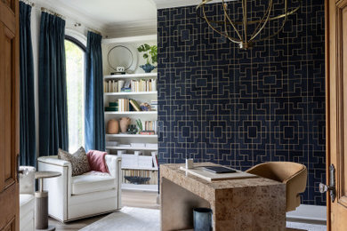 Study room - transitional freestanding desk wallpaper study room idea in New Orleans