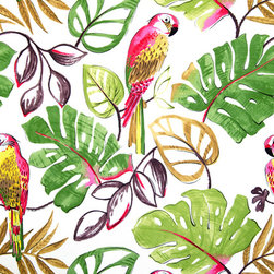 Parrot fabric retro funky pink tropical - Fabric