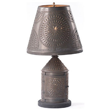 Punched Tin Fireside Dual Lamp Lantern, Blackened Tin Chisel