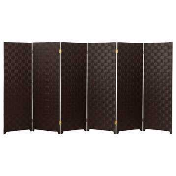 4 ft. Short Woven Fiber Outdoor All Weather Room Divider 6 Panel Dark Brown