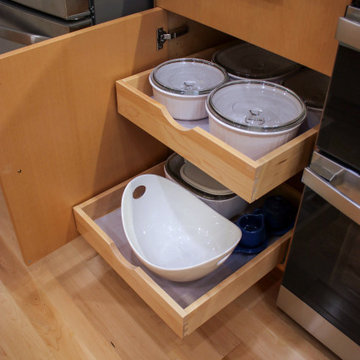 Two Tone Contemporary Euro Beech Wood and White Cabinetry Kitchen