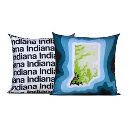 Indiana Map Pillow, Blue - Decorative Pillows