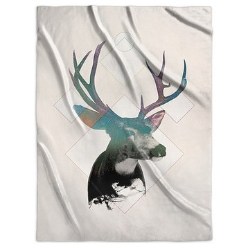 "Stag Double Exposure Wildlife Art I" Sherpa Blanket 60"x80"