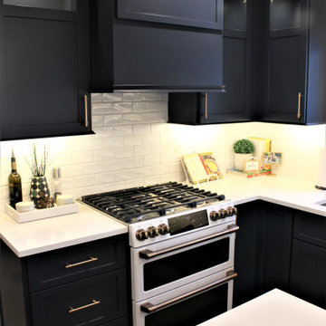 Starmark Kitchen in Bridgeport Blueberry w/ Walnut Oregano Floating Shelves