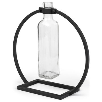 Modern Industrial Black Rectangle Metal and Glass Vase