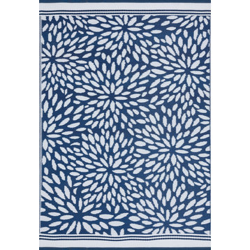 Nuala Transitional Floral Navy/White Rectangle Indoor/Outdoor Area Rug, 9'x12'
