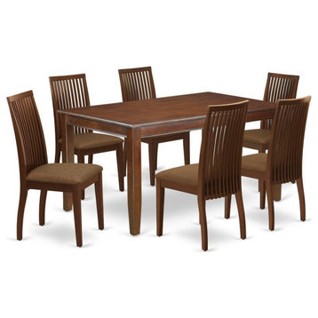 East West Furniture Dudley 7-piece Wood Dinette Table and Chair Set in Mahogany