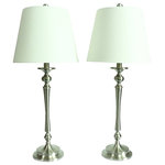 Urbanest - Set of 2 Constance Table Lamps, Brushed Nickel - A stylish way to light up your favorite spaces. This lamp set includes 2 lamp bases in brushed nickel, 2 7 1/2" harps in nickel, 2 12" hardback lamp shades in natural linen, and 2 matching finials. Recommended maximum wattage for this lamp is 100 watts (Type A). Bulb not included. These lamps are UL-Listed