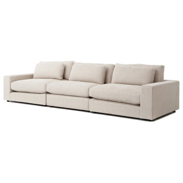 Contemporary Beige Linen Upholstered 3-Piece Large Sofa 131"