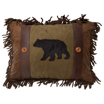 Olive Bear and Button Rustic Cabin Throw Pillow, Insert Included, 16"x20"