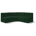Meridian Furniture - Arc Boucle Fabric Upholstered 4-Pc. L-Shaped Modular Sectional, Green - Give your living room or den the perfect blend of style and versatility with this Arc boucle fabric curved modular Sectional. Part of the Arc modular furniture collection, this Sectional comes upholstered in rich green boucle fabric and features deep channel tufting that adds a touch of luxury while enhancing comfort and support. A seamless combination of form and function, this chair can be used with other Arc pieces to create a myriad of configurations in your well-curated room.