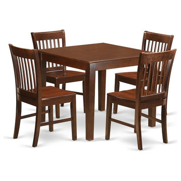 5-Piece Kitchen Table Set, a Table, 4 Dining Chairs Mahogany Without Cushion