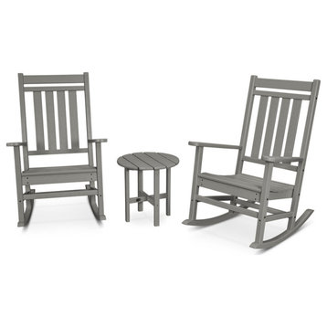 Polywood Estate 3-Piece Porch Rocking Chair Set, Slate Gray