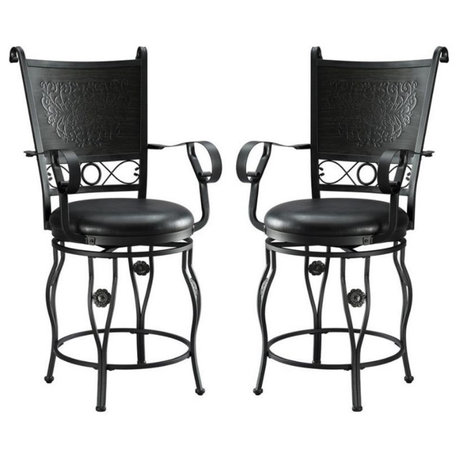 Home Square 2 Piece Big and Tall Metal Counter Stool Set in Black