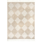 nuLOOM - nuLOOM Marissa High/Low Diamond Tassel Area Rug, Beige 2' 8" x 8' - Complete your space with this geometric area rug. With neutral hues and a dynamically textured high/low diamond pattern, this floor covering will pair perfectly with any d�cor from modern to bohemian. Machine made of synthetic fibers; this rug is built to last while remaining soft underfoot. Enjoy every room in your home with our easy to care for and pet-friendly area rugs.