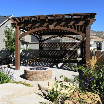 Pergola w/Privacy Lattices, Outdoor Power & Timber Frame Garden Boxes