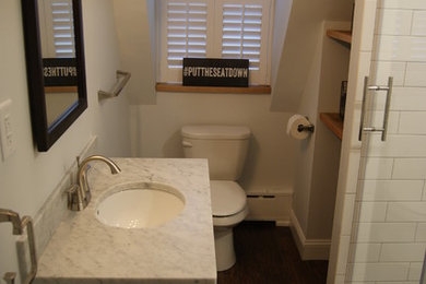 Hall Bathroom Renovation with Custom Shelving