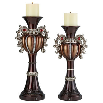 16" and 18" Tall "Delicata" Polyresin Urn-Shaped Candleholder, 2-Piece Set