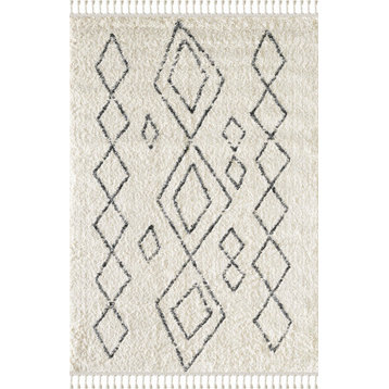 Abani Willow Moroccan Diamond Print Ivory And Grey Area Rug, 3'x5'