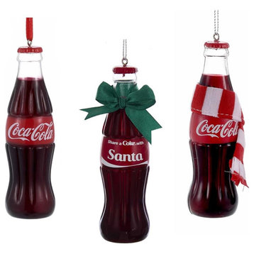 Kurt Adler Coca-Cola Bottle Plastic Christmas Ornaments Set of 3, 4.75"